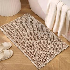 lot 8167 image: ZALL Tan Waffle Bath Mat,Super Absorbent Non Slip Bathroom Rug,Brown 18x30inch, Geometric Diamond Machine Washable Ultra Soft Floor Mats