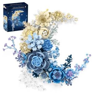 lot 8179 image: Loyratche Blue Moon Flower Building Set, Botanical Collection Crescent-Shaped Artificial Flowers Building Blocks Kit Compatible with Lego for Adults Home D�cor Wall Art Decoration