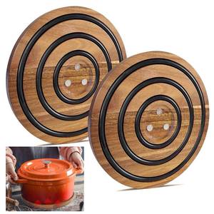 lot 8187 image: LAIAMER 2 PCS Magnetic Wooden Trivets for Hot Pots and Pans, Heat Resistant Acacia Wood Trivet with Cushioning Silicone Strips for Dutch Ovens Hot Dishes Pots Holder, for Mom Grandma