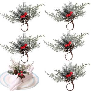 lot 8189 image: Christmas Napkin Rings Set of 12 Napkin Holder with Pine Cone Pine Needle Red Berries Pinecone Napkin Ring Holder Xmas Serviette Buckle Holder for Christmas Wedding Dinner Table Gathering Decor