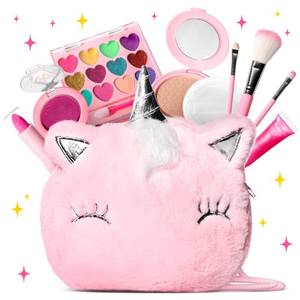 lot 8197 image: ULOVEME Kids Real Makeup Kit for Girls with Fluffy Purse - Real, Non Toxic, Washable Make Up Toy - Umicorn Toys Gift for 3 4 5 6 7 8 Years Old Girls Birthday (Pink Umicorn)