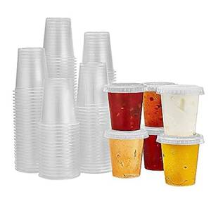lot 8198 image: King Zak 150 Sets - 1.5oz, Disposable Mini Plastic Jello Shot Cups With Lids Perfect For Portion Souffle, Condiment, Dipping Sauce, Salad Dressing And More