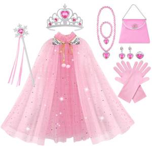 lot 8202 image: Vicloon 11PCS Princess Cape Set, Princess Dress Up Cloak With Crown, Wand, jewelry, and bag, Princess Dress Up Clothes for Little Girls, Princess Cape for 3 Year Old Christmas Birthday Gifts(Pink)