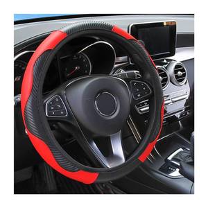 lot 8209 image: Osilly Car Steering Wheel Cover, 15 inch Carbon Fiber Microfiber PU Leather Elastic Steering Wheel Protector for Men Women, Anti-Slip Breathable Car Interior Accessories for Most Cars (Red)
