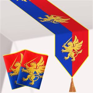 lot 8219 image: VitalCozy 2 Pcs Medieval Party Decorations Table Runners Fantasy Knight Party Accessories with Lion Design Printed Royal Castle Table Decor, 71�13 Inches