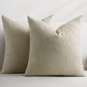 lot 8220 image: GRASiMOSY Throw Pillow Covers 20 x 20 Inch Set of 2, Beige Decorative Accent Solid Boucle Textured Pillow Cover, Cozy Neutral Cushion Pillow Cases for Living Room, Sofa, Chair, Bedroom, Home Decor