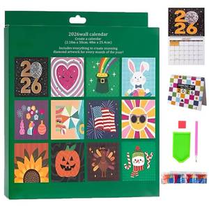 lot 8240 image: 2026 wall calendar diamond painting kit��diy diamond art calendar 2026��12-Month Flip Wall Planner & To-Do List, Handmade Calendar Making Set, Office Home Decoration