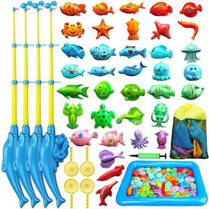 lot 8242 image: TOY Life 4-Player Magnetic Fishing Game for Kids 3-5 - Toddler Fishing Pole Set with Fish Toys - Bath & Pool Toys - Water Table Accessories - Educational Fishing Toy Rod for Boys Girls