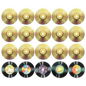 lot 8252 image: uxcell 20 Pcs Vinyl Records Decor, 5.5 Inch Blank Vinyl Records 6 Designs Fake CD Album Cover for Rock and Roll Party Dining Home Decorations, (Black and Gold, Style 7)