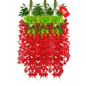 lot 8259 image: ZEBMOON 12 Pack Red Wisteria Hanging Flowers, 3.44 Ft Fake Hanging Flowers, Artificial Wisteria Garland Vines for Wedding Room Backdrop Outdoor Patio Garden Valentines Decoration