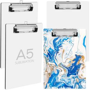 lot 8260 image: 4 Pcs A5 Sublimation Clipboard Blanks, 8.98 x 6.3 Inch MDF Clip Board Standard A5 Letter Size with Low Profile Clip Sublimation Teacher Clipboard Blanks Office Supplies for DIY and Custom Design Work