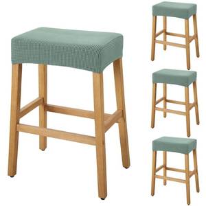 lot 8263 image: YISUN Stool Covers Rectangle - 4 Pack Stretch Waterproof Saddle Seat Cover Counter Bar Stools Bar Chairs Covers Kitchen Island Chairs Cushion Protector (4, Green)