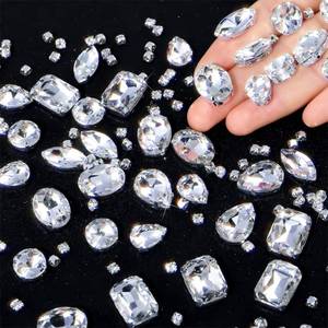 lot 8265 image: WILLBOND 156 Pcs Sew on Rhinestones Claw Flatback Crystal Rhinestones Metal Prong Setting Gems Acrylic Glass Sewing Gems for Clothes DIY Craft Shoes Dress Jewelry Making(White)