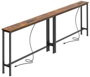 lot 9133 image: SUPERJARE 78.8 inch Narrow Console Table with Outlet, Sofa Tables, Behind Couch Table, Long Entryway Tables with Charging Station, for Living Room, Rustic Brown