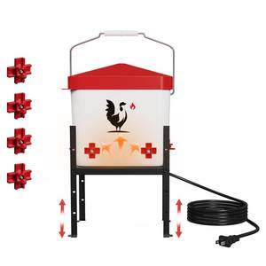 lot 9144 image: Heated Chicken Waterer, 1.8 Gallon Chickens Poultry Waterer with Nipples, Height Adjustable & Detachable Stand, All-Season Chicken Coop Waterers, Chicken Water Heater (7L, Red Cover)