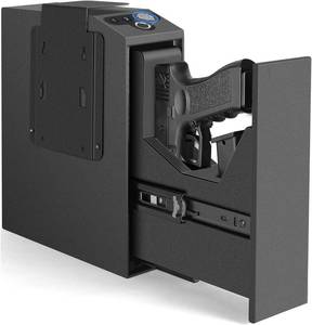 lot 11054 image: Biometric Slider Handgun Gun Safe for Nightstand, Desk, Bed Side,Truck - Auto Sliding Door Hand Gun Safe for Pistol -with Fingerprint, PIN Code, KEY Access