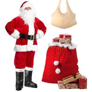 lot 11058 image: Santa Claus Costume for Men Women Costume Suit Adult 10pc. Deluxe Christmas Santa Cosplay Outfits Holiday Party (M)