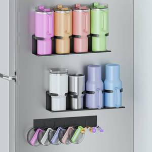 lot 11066 image: Max Capacity 8-Cup (2x4) Magnetic Stanley Cup Holder for Stanley & Yeti Tumblers (203040oz) �� Holds 4 Water Bottle Each, Tumbler Organizer with 7 Hooks for Kitchen Fridge & Metal Surfaces
