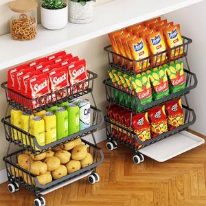 lot 13359 image: Miyawell 3-Tier Rolling Pantry Cart with Wheels, Stackable Wire Storage Floor Organizer for Kitchen Pantry Snack Shelves, Fruit Basket Stand, Vegetable Storage Rack for Food Snacks Onion Potato