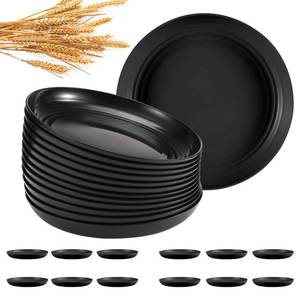 lot 13362 image: HEYCOME 12 Pcs Unbreakable Deep Dinner Plates Set, 10 inch Reusable Plastic Wheat Straw Plates, Microwave and Dishwasher Safe Plate for Kitchen, Lightweight Plate for Dessert, BPA Free, Black