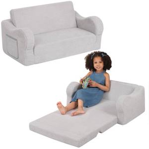 lot 13365 image: BestRoyal Extra Wide Toddler Chair, 2-in-1 Toddler Couch Fold Out, Convertible Sherpa Sofa to Lounger for Boys & Girls, Grey