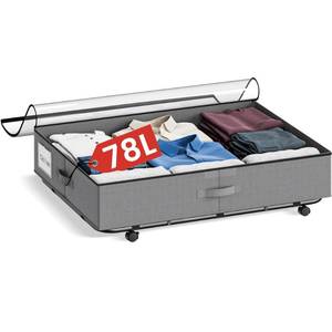 lot 13371 image: XXXL 78L Under Bed Storage with Wheels, Rolling Storage Containers with Clear Lid & Label, Heavy-Duty Metal Frame, Easy Pull-out, Underbed Storage Bins for Clothes, Shoes, Blankets, and Toys(1PACK)