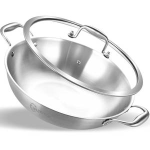 lot 13379 image: LOLYKITCH 13 Inch Tri-Ply Stainless Steel Wok Pan with Lid,5.5 Qt Induction Cooking Pot,Dishwasher and Oven Safe