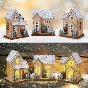 lot 13387 image: Kigley 3 Pack Christmas Village House Decor Scene Snow Winter Wood Village Sets Rustic Xmas Holiday Farmhouse Decorations for Home Mantle Christmas Party Tabletop(Rustic)