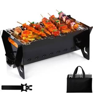 lot 13393 image: Lineslife 16 Inch Portable Camping Campfire Grill, Heavy Duty Charcoal BBQ Grill FirePit Grills with Stainless Steel Cooking Grate and Carry Bag for Outdoor Camping Backyard Party Cooking