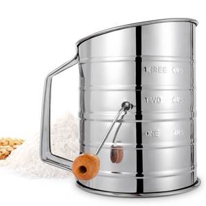 lot 13401 image: Flour Sifter, 3 Cup Flour Sifter for Baking Fine Mesh Rotary Hand Crank with Loop Agitator for Quick Sifting, Flour Sifter Stainlees Steel, Crank Sifter Flour for Baking Cakes and Spices Toresano