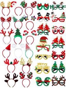 lot 13406 image: Yunsailing 32 Pcs Christmas Headbands and Glasses Frames Christmas Party Supplies with 32 Cute Designs Santa Hat Snowman Reindeer Antler Bow Hat for Adults Women Party Favor Photo Booth