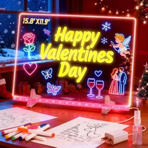 lot 13407 image: LED Drawing Board for Kids - 20 Inch Erasable Acrylic Electronic White Boards, with 7 Fluorescent Markers,Stand, 7 RGB Colors & 4 Modes - Creative Fun & Christmas Gift for Grandkids