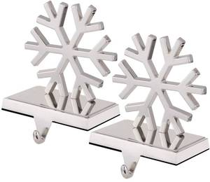 lot 13409 image: 2 Set Snowflake Stocking Holders for Mantle Xmas Silver Snowflake Stocking holder Christmas Snowflake Stocking Holder for Fireplace Mantle Weighted Stocking Hooks for Mantle (Silver Snowflake,2)