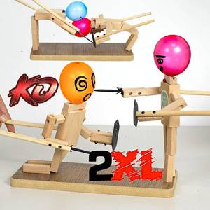 lot 13410 image: Handmade Wooden Fencing Puppets Toys , Whack A Balloon Strategy Board Game,Balloon Bamboo Man Battle Pre Assembled, Challenge Friends , Game Night Favorite ,Party Games for Groups (with 200 Balloons)