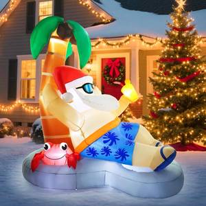 lot 13411 image: Opemon 7FT Christmas Inflatable Santa Claus Hawaii Outdoor Decorations Blow up Yard Xmas Decor with Built-in LED Lights for Holiday Lawn Home Indoor Outside