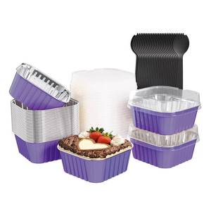 lot 13412 image: Ksmxos 25 Pack Square Mini Cake Pans with Lids,Mini Loaf Pans with Lids,Aluminum Foil Baking Cups,Disposable Ramekins Cupcake Cups,Dessert Cups for Wedding Birthday Party Picnics,5oz (Purple)