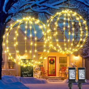 lot 13418 image: Joomer 2 Pack Christmas Ball Lights, 13IN & 11IN Foldable Metal Sphere Light, Connectable Waterproof 8 Modes with Timer, Hanging Tree Globe Lights for Holiday Christmas Decorations (Warm White)