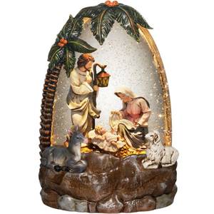 lot 13420 image: Blansong Nativity Snow Globe Christmas Decorations for Home Nativity Scene with Timer Music Sheep Donkey 8.8 inch