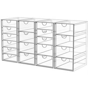 lot 13424 image: YFXCVSL Acrylic Makeup Organizer with 19 Drawers, 4 Pack Clear Storage Drawers, Bathroom Makeup Organizer for Palettes, Cosmetic, and Beauty Supplies,Ideal for Vanity, Cabinet,Desk Organization