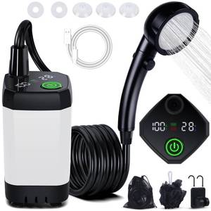 lot 13430 image: Portable Shower for Camping, Long-Lasting Spopal 6000mAh Rechargeable Camping Shower with Intelligent LED Display, 4 Spray Modes, IPX7 Waterproof Outdoor Camp Pump for Hiking, Travel, Car, Pet White