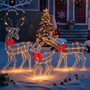 lot 13433 image: 3-Piece Reindeer Christmas Decorations Outdoor 2D Lighted Deer Family with 260 LED Light. Durable Yard Lawn Holiday Decor, Outdoor Lighted Holiday Display for Yard Lawn Garden-White