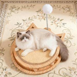 lot 13437 image: Heyfriday Sisal Cat Scratcher with Ball Track and Spring Toy 3 in 1 Wooden Interactive Cat Toys Cat Scratchers for Indoor Cats and Kitty