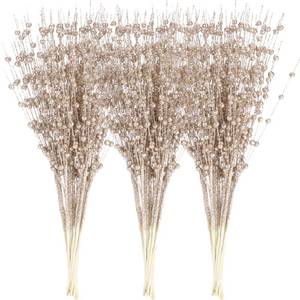 lot 14002 image: Sea Team 24-Pack Artificial Glitter Berry Stem Ornaments, Decorative Bead Sticks, Glittery Twigs, Picks, Branches for Christmas Tree, Small Vase, Holiday, Wedding, Party (17 Inches, Champagne)