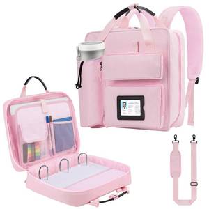 lot 14004 image: Pechor Zipper Binder 3 Ring 3-inch with Shoulder Strap & Backpack Straps, Large Zip Up Binder700 Sheets Capacity, Pink