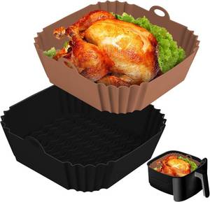 lot 14005 image: Boribim 2 PCS Square Silicone Air Fryer Liners - 8 Inch Reusable Air Fryer Pot - Air Fryer Accessories - Air Fryer Inserts for 4 to 7 QT Oven Microwave Accessories (Black  Brown)
