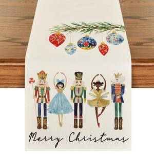 lot 14007 image: Artoid Mode Watercolor Nutcrackers Xmas Balls Merry Christmas Table Runner, Seasonal Winter Holiday Kitchen Dining Table Decoration for Indoor Outdoor Home Party Decor 13 x 108 Inch