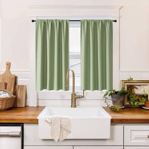 lot 14019 image: RYB HOME 100% Blackout Short Curtains for Small Window, Thermal Insulated Total Room Darkening Noise Reducing Curtains for Kitchen Bathroom Basement, 34 inches Wide by 45 inches Long, Sage Green
