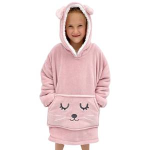 lot 14022 image: Wearable Blanket Kids 3-10yr, Fun Animal Kids Blanket Hoodie, Hooded Sherpa Fleece Sweatshirt, Oversized Comfy Hoodie for Boys, Girls, Toddlers (Pink Bunny)