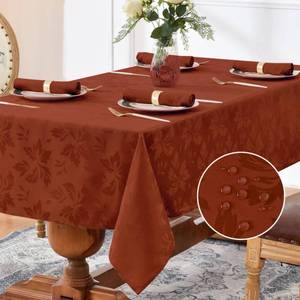 lot 14025 image: Romanstile Jacquard Rectangle Tablecloth - Waterproof Table Cloths Heavy Weight Fabric Table Covers for DinnerPartiesOutdoor - 60 x 84 Inch, Rust