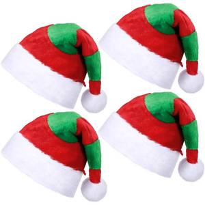 lot 14031 image: Kenning 4 Pcs Christmas Elf Santa Hat for Adults Red and Green Sant Hat for Unisex Adults Xmas New Year Festive Holiday Party(Red, Green, White)